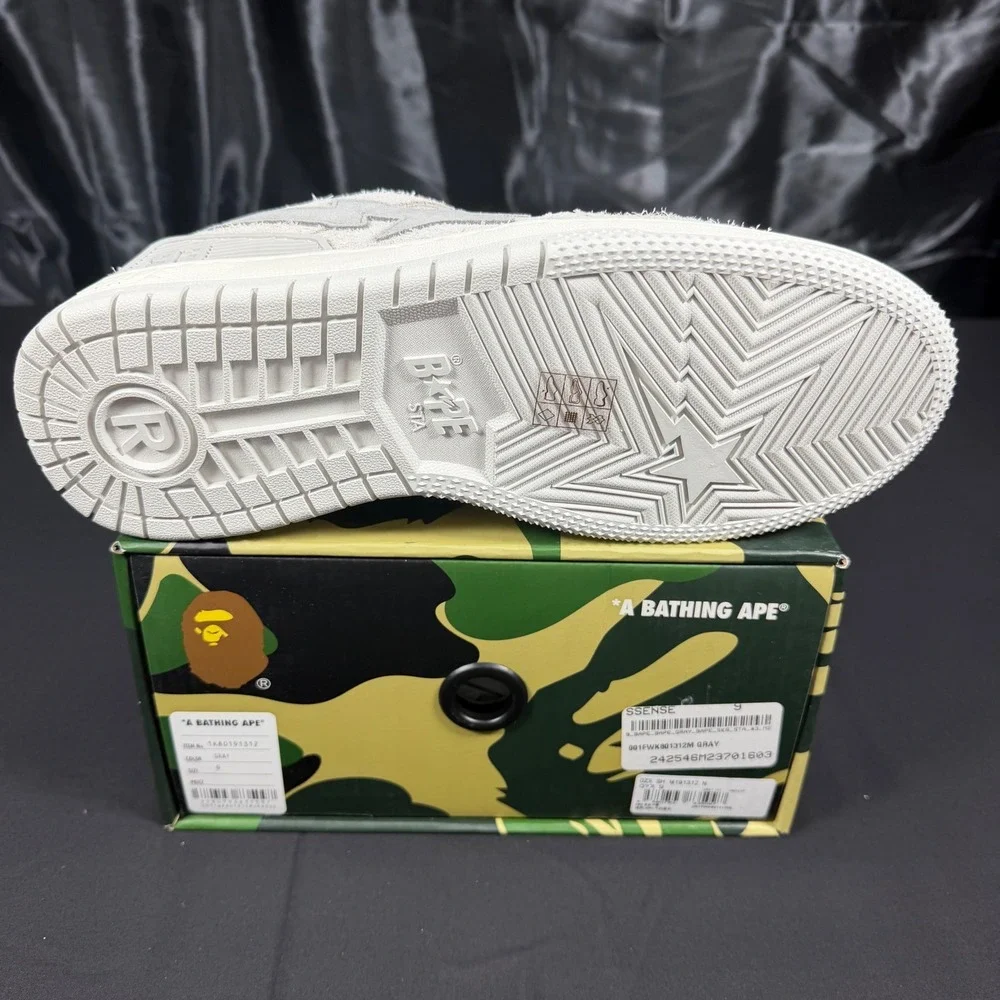A Bathing Ape BAPE SK8 Sta Gray Hairy Suede Sneakers 1K80191312 Mens Size 9